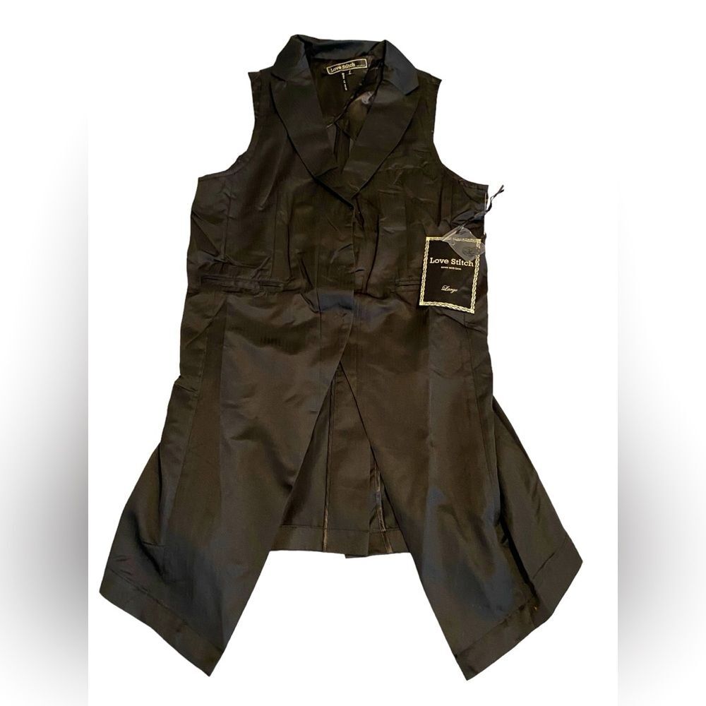 Women’s Love Stitch Black vest with lapel and tails | steampunk vest NWT size L